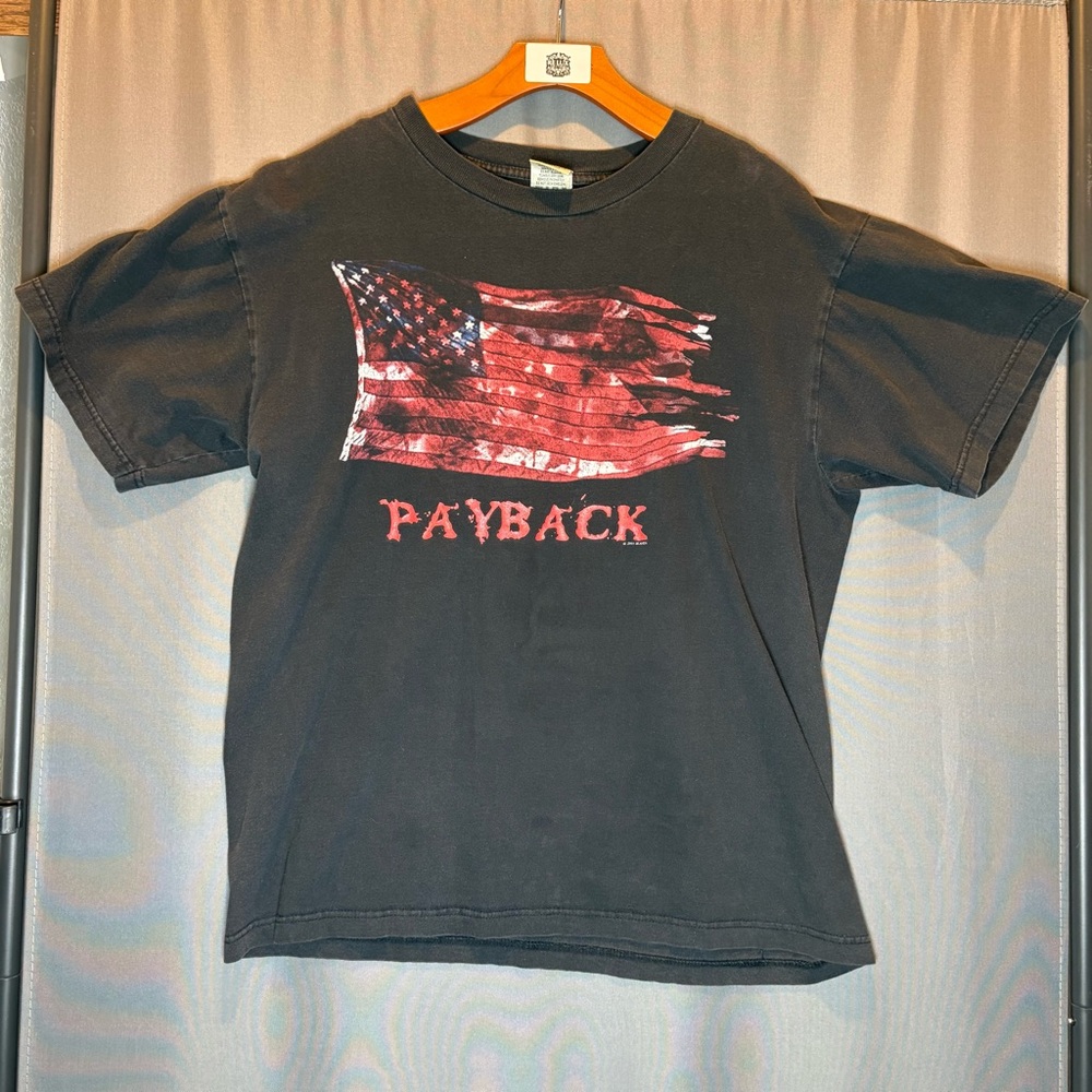 VINTAGE 2001 SLAYER PAYBACK T-SHIRT - CYGNUS TAG - SIZE LARGE - RARE 9/11 ERA